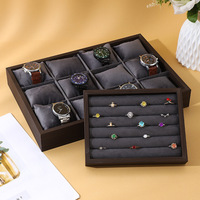 Plateau à bijoux rectangulaire rétro en noyer noir haut de gamme pour montres, bracelets, boucles d'oreilles, bagues - Présentoir de rangement pour bijoux