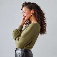 Pull en Mohair de haute qualité pour femmes manches ballon manches volumineuses pull en tricot chaud imprimé broderie grande taille longue