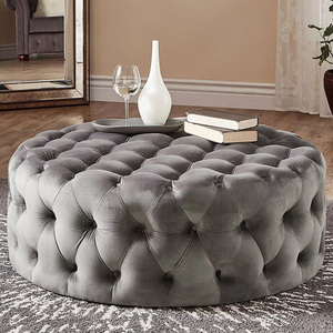 High Quality Ottoman <strong>Chesterfield</strong> Round Ottoman <strong>Pouf</strong> Living Room Ottoman Sofa Chairs Sofa Stool Velvet Foot Stools - Product Image 3