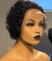 Perruques Lace Closure wig sans colle brésiliennes, cheveux humains, coupe Pixie, 13x4, courtes, bouclées, pre-plucked, cheveux vierges bruts