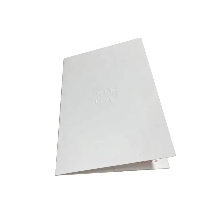 Carpeta de archivos decorativa de papel natural blanco de alta calidad, 400gsm, con letras rosas ligeras impresas, para negocios, en relieve