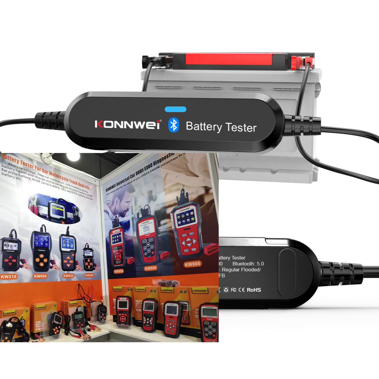 Bluetooth-тестер KONNWEI BM2 BK100 для автомобильных аккумуляторов, устройство для проверки свинцово-кислотных и литиевых батарей с бесплатным мобильным приложением