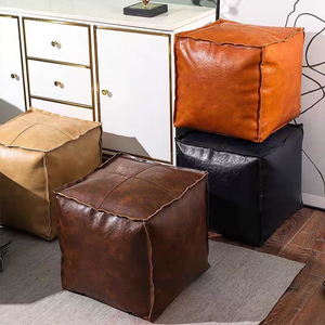 Traditional Eco-Friendly Synthetic Leather Square <b>Footstool</b> with Ottoman <b>Cushion</b> for Living Room Bedroom Apartment Hotel Use - Product Image 1