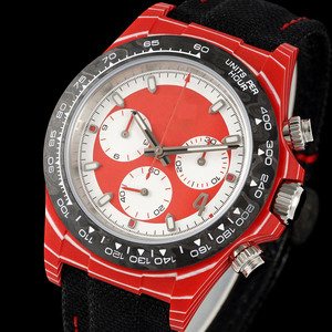 Montre-bracelet chronographe de luxe NTPT en carbone rouge, cadran rond contrastant, squelette automatique, pour homme, modèle Victory Lap Timepiece - Product Image 3