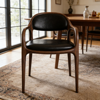 Chaise de salle à manger moderne minimaliste nordique en bois de noyer massif avec dossier en cuir pour la maison, le bar et l'hôtel