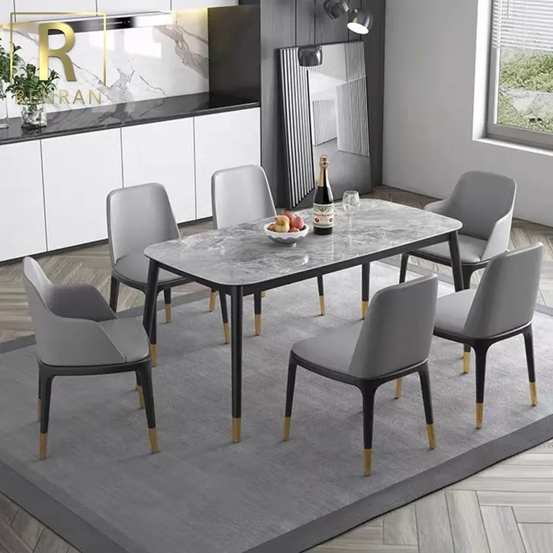 Nordic modern design good quality home furniture golden stainless steel solid wood 4 legs base cheap marble top dining table