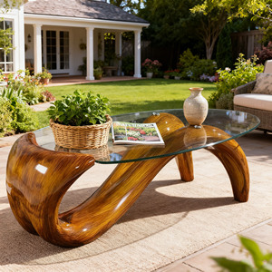 <span class=keywords><strong>Table</strong></span> basse ovale en fibre de verre de forme sirène moderne avec plateau en verre, design créatif pour salon, hôtel, patio - Product Image 4