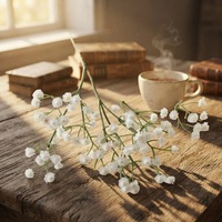 Bunga Baby's Breath Buatan Desain 3 Cabang Tekstur Silikon Plastik Lembut Buatan Tangan Buket Bunga Pengantin AF233