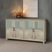 Buffet moderne en métal et bois avec 4 portes vitrées, étagère réglable, grande capacité pour salon, hôtel, villa, appartement, usage domestique