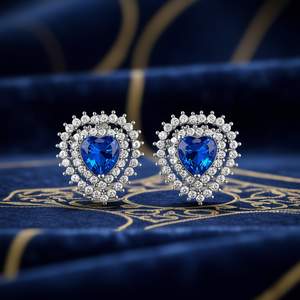 Boucles d'oreilles en forme de cœur bleu saphir E1003, bijoux en cristal pour femmes, bijoux de fête à la mode - Product Image 2