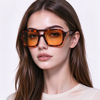 Lunettes de soleil carrées rétro à double pont pour hommes, monture écaille de tortue, verres vert clair, logo personnalisé, en acétate – Collection 2026 (vente en gros)