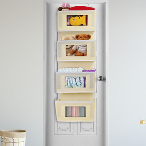 Sac de rangement suspendu multi-couches en tissu non tissé pour porte, organisateur de garde-robe à cinq niveaux pour vêtements et jouets, type crochet, gris kaki - Product Image 1