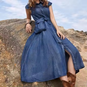 Colección Invierno 2025: Vestido Maxi Vaquero Elástico con Cordones, Tejido, Liso, Casual, 100% Algodón, Tallas Grandes, Sin Mangas, con Riñonera - Product Image 1