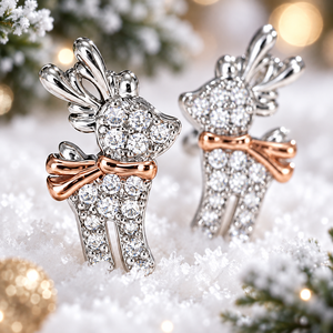 Orecchini a Perno Bicolore a Forma di Renna per Donne, Design con Albero e Renna, Accessori per Orecchie da Indossare Quotidianamente - Product Image 4