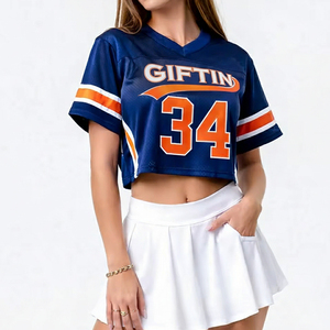 Uniformes de Animadoras Universitarias con Diseño de Bordado Personalizado, Jersey de Malla, Tops Cortos Sublimados para Mujer, Jersey de Fútbol Americano - Product Image 4