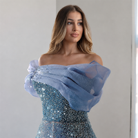 Robe de soirée bleu pétale de vigne à sequins, épaules dénudées, sans manches, coupe trapèze, ornée de perles, pour mariage et fête, fournisseur personnalisé, vente en gros