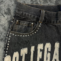 Short en jean OEM personnalisé pour homme, en coton, style vintage délavé, avec appliqué, streetwear, ourlet brut, effet usé, broderie, patch et strass