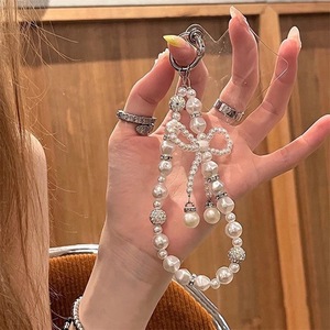 Chaîne de téléphone HP062 avec nœud papillon en perles incrustées de diamants, porte-clés, pendentif, chaîne anti-chute pour sac, <span class=keywords><strong>collier</strong></span> de perles fait main, accessoire - Product Image 2