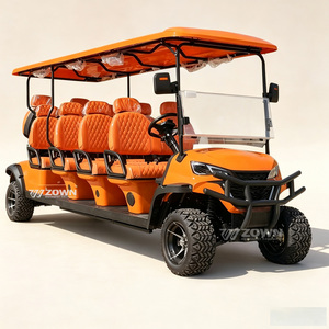 Carrito de golf eléctrico elevado de 10 plazas, color naranja, para excursiones turísticas en grupos grandes en áreas panorámicas - Product Image 1