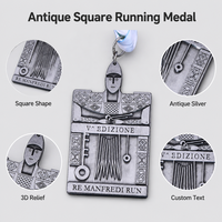 Medalla de Plata Antigua Personalizada OEM ODM, Medalla Cuadrada con Relieve 3D para Carreras de Trail y Maratones, Premio para Finalistas con Cinta