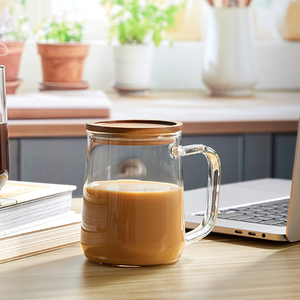 Tasse en <span class=keywords><strong>verre</strong></span> borosilicate <span class=keywords><strong>de</strong></span> 16 oz, isolée, compatible micro-ondes, forme minimaliste, écologique, avec sous-<span class=keywords><strong>verre</strong></span> assorti pour la vaisselle <span class=keywords><strong>de</strong></span> bureau - Product Image 2