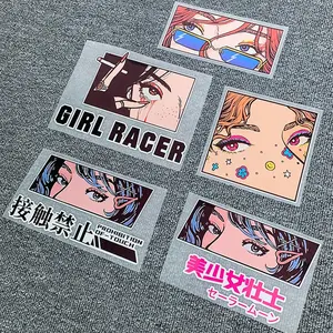 Jdm Japanse Anime Meisjes Ogen Sticker Pvc Autoraam Sticker Gluren Waterdichte Reflecterende Grafische Helm