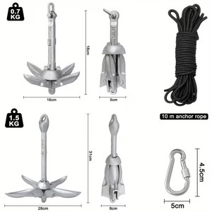Boat Anchor Folding Galvanised Steel 0.7kg 1.5kg Set W/ Buoy Carabiner for Inflatable SUP Kayak Canoe <b>Silver</b> High Hold - Product Image 2