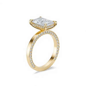 Anillo de Compromiso de Oro Amarillo Sólido de 14K con Diamante Cultivado en Laboratorio de Corte Radiante de 3CT, Anillo de Compromiso con Pavé - Product Image 3