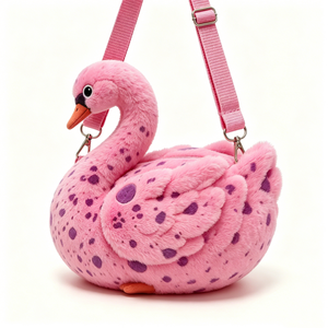 Customized Soft Fuzzy Swan Plush Bag, Cartoon Swan Crossbody <b>Purse</b>,<b>Pink</b> Swan Plush Crossbody Bag - Product Image 5