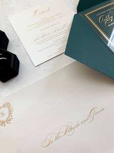 Tarjetas de Invitación de Boda y Navidad de Papel Recubierto Ecológico, Modernas, Personalizadas de Fábrica, con Escritura Dorada, Sobre Impreso y Sello de Cera - Product Image 5