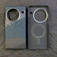 Coque de téléphone de luxe magnétique antichoc en fibre de carbone aramide véritable, couleur unie, pour affaires