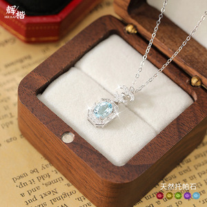 Collier pendentif ovale 5*7mm en topaze bleue irisée, motif halo, en argent sterling 925, inaltérable, bijoux géométriques pour femme - Product Image 5