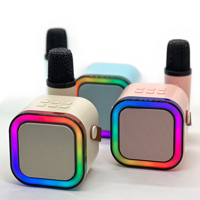 LOW MOQ Mini BT Speaker With 1pcs Microphone Wireless Portable Subwoofer Speaker  TF Card for Home Karaoke Singing