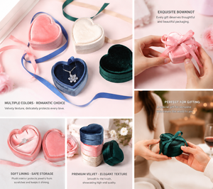 Luxury Velvet Heart Shaped <b>Ring</b> <b>Box</b> with Ribbon Closure for Engagement Proposal Valentine's Day - Product Image 6