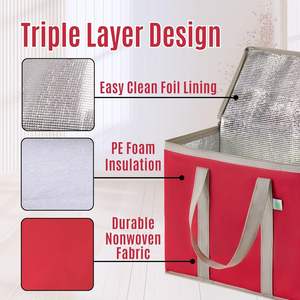 VENO Confezione da 2 Borse Termiche Isolate in Tessuto Non Tessuto, Capacità 7,8 Galloni, Pieghevoli, Riutilizzabili, con Chiusura a Cerniera, Si Mantengono Verticali (Rosso) - Product Image 3