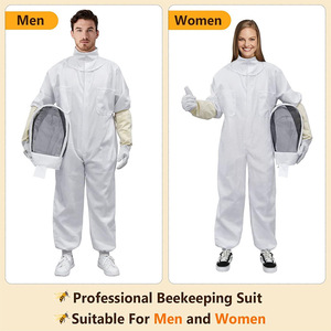 Voile ventilé d'apiculture en coton blanc Vêtements de travail Vêtements de salle blanche jetables antistatiques étanches - Product Image 3