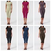 Atasan Olahraga Lengan Pendek Custom Logo Sport Wear Nude Sense Cloud-Soft, Legging Ketat Model Scrunch Butt, Set Yoga Fitness Olahraga