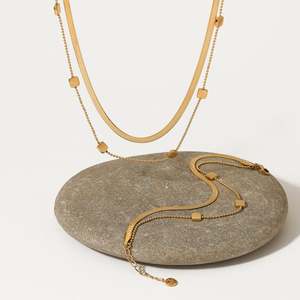 Collier ras du cou simple à double couche pour femme, bijoux INS, en acier inoxydable étanche avec placage or, vente chaude, cadeau d'anniversaire - Product Image 1