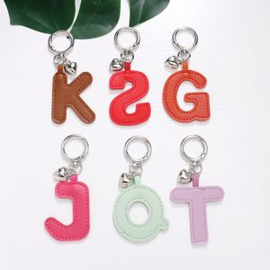 Personalized 26 English Letters Leather Keychain High Quality Colorful PU Leather <b>Bag</b> Decoration Pendant PU Leather Keychain - Product Image 1
