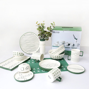 Western Style Crayon Underglaze Ceramic Tableware Hand-Painted Dinner Plates Multi-Person Dining Set Housewarming Gift Box