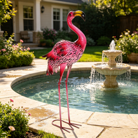 Statue de Flamant Rose en Acier Inoxydable pour Jardin, Décoration Extérieure en Métal pour Patio