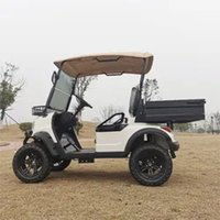 Voiturette de golf tout-terrain à haute capacité de charge pour 2 passagers avec boîte de chargement arrière et pneus tout-terrain pour utilisation en ranch et en zone touristique