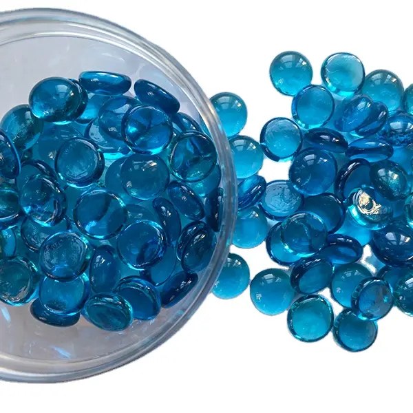 Aqua Blue Color Flat Glass Beads For Fire Pit Bowl And Decoration Hot Selling Glass Fillers Beads