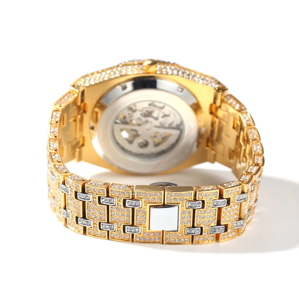 Часы наручные мужские механические, модные оригинальные полностью алмазные, в стиле хип-хоп, с прорезями внизу