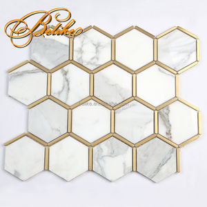 Thassos-embellecedor de mármol blanco, revestimiento de pared de mosaico de latón, decoración para el hogar, diseño hexagonal de fondo para interiores - Product Image 5