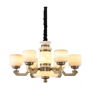 Chinese Style All Copper Jade Chandelier Multi Head Round <b>Led</b> <b>Light</b> For Home Living Room Elegant Decor - Product Image 3