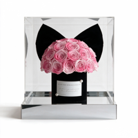 Bouquet de roses éternelles en gros, roses véritables préservées dans une boîte miroir acrylique, cadeau romantique pour la Saint-Valentin