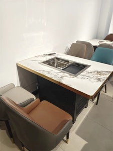 Meubles de cafétéria Guangdong Hot Pot Table Barbecue électrique <span class=keywords><strong>coréen</strong></span> Smokehouse Grill <span class=keywords><strong>Restaurant</strong></span> Steamboat Table et chaise de salle à manger - Product Image 2