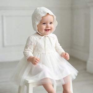 knee length dresses for ladies Heirloom Christening Long Royal Length Gown, Overlay Vintage Lace, Long Sleeve w/Bonnet, White 3-6 Mo