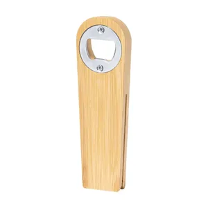 Apribottiglie con clip in bambù, gadget ecologici - Product Image 1
